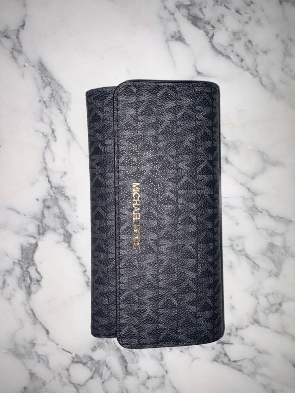 Michael Kors Black Logo Continental Wallet with Gold Hardware